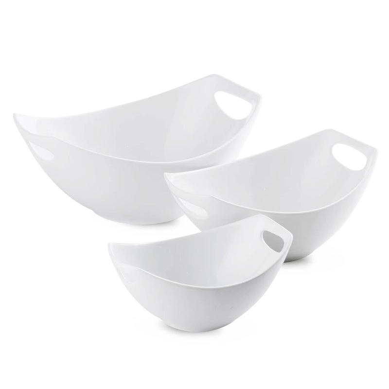 LAUCHUH Serving Bowls with Handles, Porcelain Serving Dishes White Nesting Bowls Mixing Bowl Set Salad Bowls for Entertaining, Party, Valentine's Day, Baby Shower, Set of 3, 15/28/49 oz - Image 1